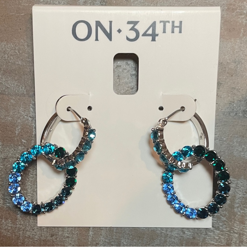 ON 34th Blue and Silver Tone Hoop Earrings